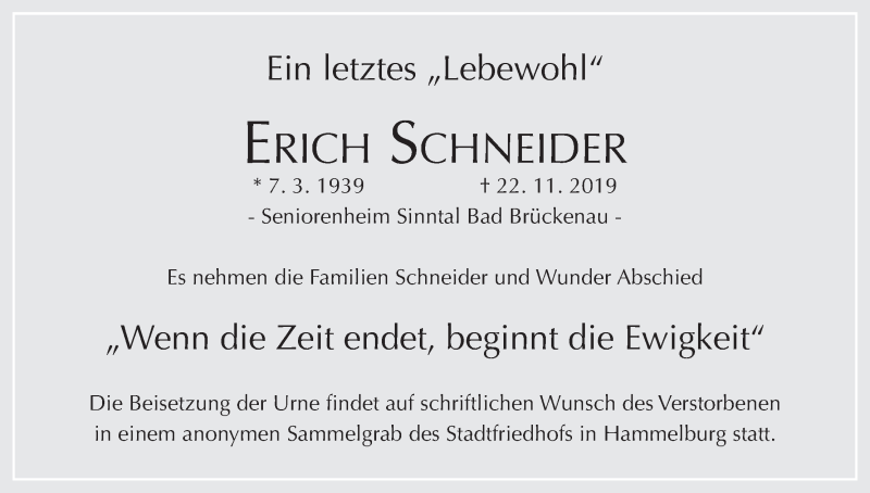  Traueranzeige für Erich Schneider vom 11.01.2020 aus MGO