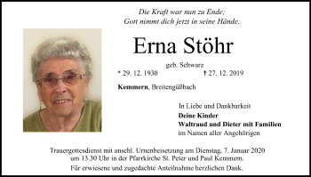 Anzeige von Erna Stöhr von MGO