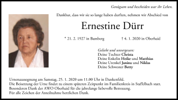 Anzeige von Ernestine Dürr von MGO