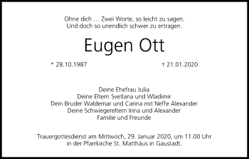 Anzeige von Eugen Ott von MGO