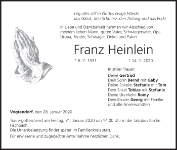 Anzeige von Franz Heinlein von MGO