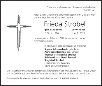 Anzeige von Frieda Strobel von MGO