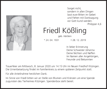 Anzeige von Friedl Kößling von MGO