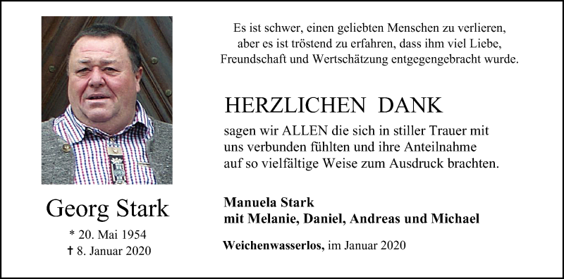  Traueranzeige für Georg Stark vom 25.01.2020 aus MGO