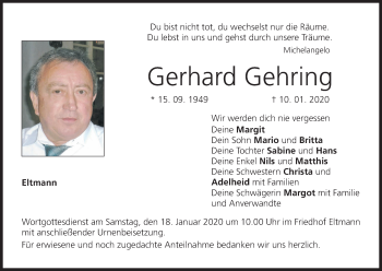 Anzeige von Gerhard Gehring von MGO