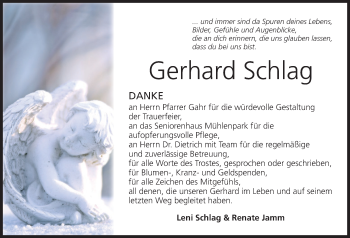 Anzeige von Gerhard Schlag von MGO