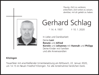 Anzeige von Gerhard Schlag von MGO
