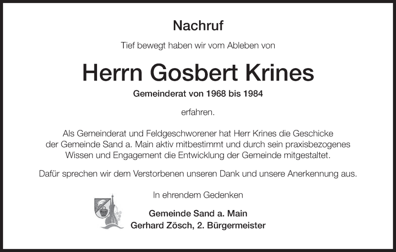  Traueranzeige für Gosbert Krines vom 27.01.2020 aus MGO