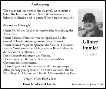 Anzeige von Günter Immler von MGO