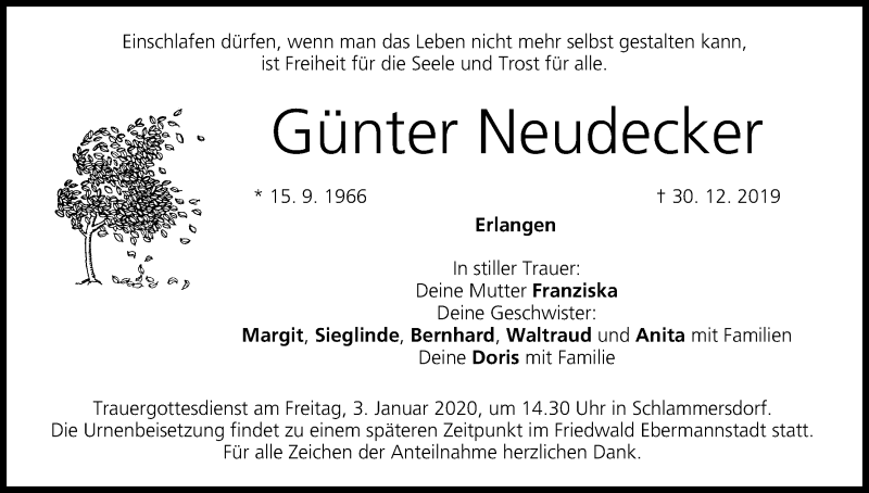  Traueranzeige für Günter Neudecker vom 31.12.2019 aus MGO