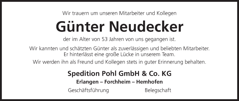  Traueranzeige für Günter Neudecker vom 03.01.2020 aus MGO