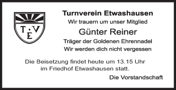 Anzeige von Günter Reiner von MGO