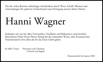 Anzeige von Hanni Wagner von MGO