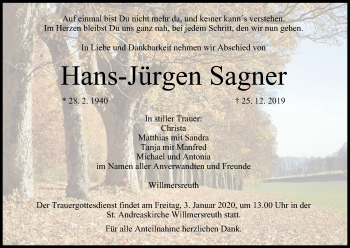 Anzeige von Hans-Jürgen Sagner von MGO
