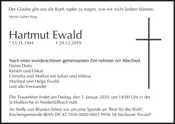 Anzeige von Hartmut Ewald von MGO