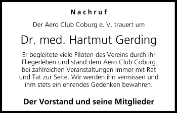 Anzeige von Hartmut Gerding von MGO
