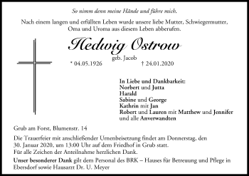 Anzeige von Hedwig Ostrow von MGO