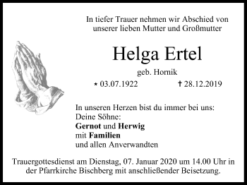 Anzeige von Helga Ertel von MGO