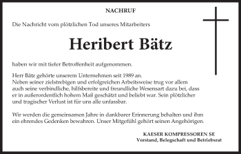 Anzeige von Heribert Bätz von MGO