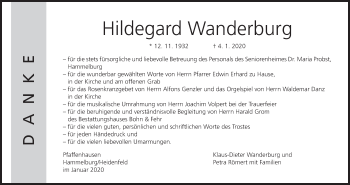 Anzeige von Hildegard Wanderburg von MGO
