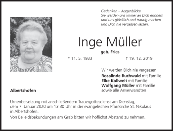Anzeige von Inge Müller von MGO