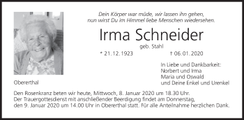 Anzeige von Irma Schneider von MGO