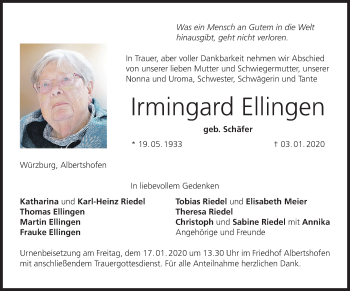 Anzeige von Irmingard Ellingen von MGO