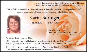 Anzeige von Karin Börnigen von MGO
