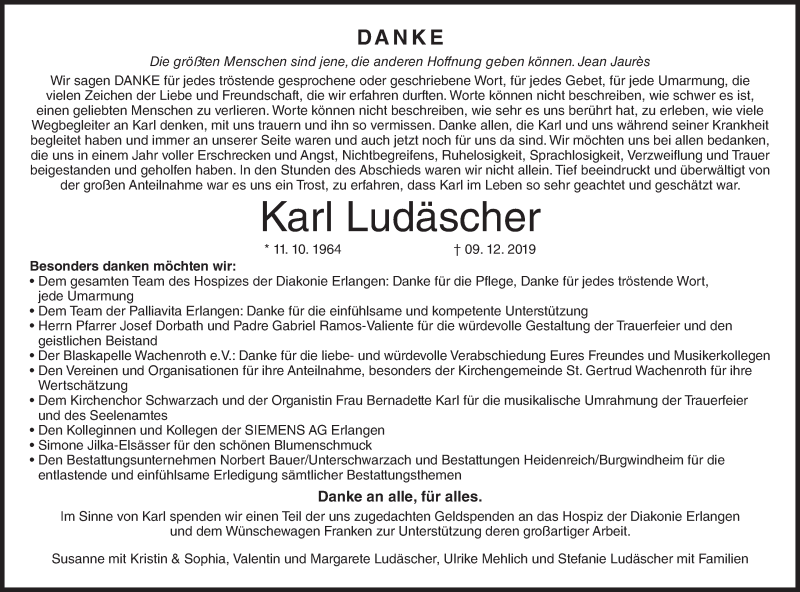  Traueranzeige für Karl Ludäscher vom 11.01.2020 aus MGO
