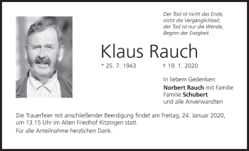 Anzeige von Klaus Rauch von MGO