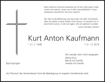 Anzeige von Kurt Anton Kaufmann von MGO