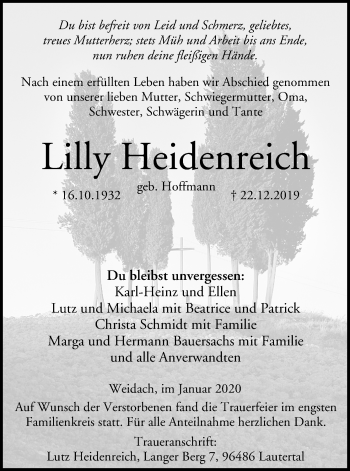 Anzeige von Lilly Heidenreich von MGO