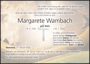 Anzeige von Margarete Warnbach von MGO