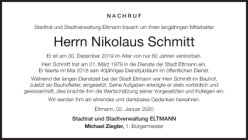 Anzeige von Nikolaus Schmitt von MGO
