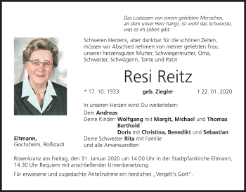 Anzeige von Resi Reitz von MGO