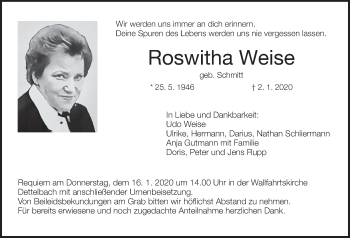 Anzeige von Roswitha Weise von MGO