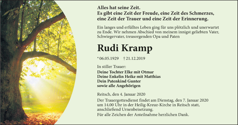 Traueranzeige für Rudi Kramp vom 04.01.2020 aus MGO