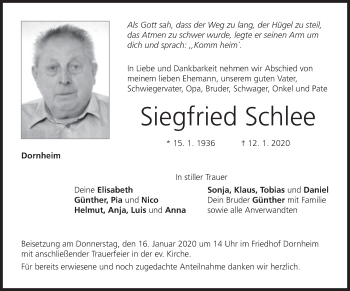 Anzeige von Siegfried Schlee von MGO