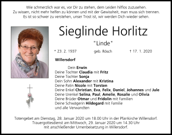 Anzeige von Sieglinde Horlitz von MGO