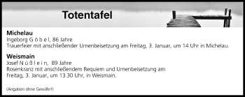 Anzeige von Totentafel vom 03.01.2020 von MGO