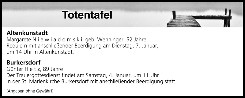  Traueranzeige für Totentafel vom 04.01.2020 vom 04.01.2020 aus MGO