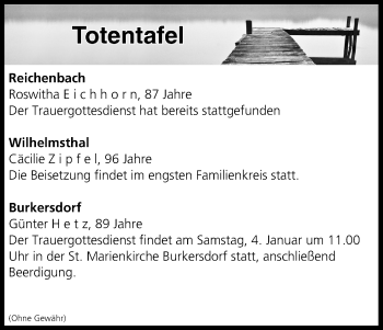 Anzeige von Totentafel vom 04.01.2020 von MGO