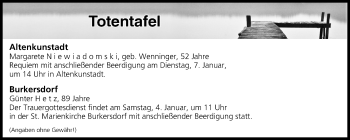 Anzeige von Totentafel vom 04.01.2020 von MGO
