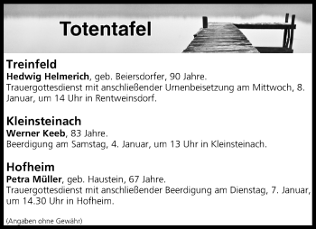 Anzeige von Totentafel vom 04.01.2020 von MGO