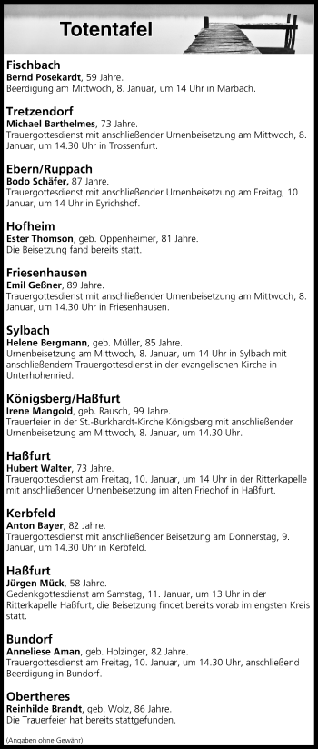 Anzeige von Totentafel vom 08.01.2020 von MGO