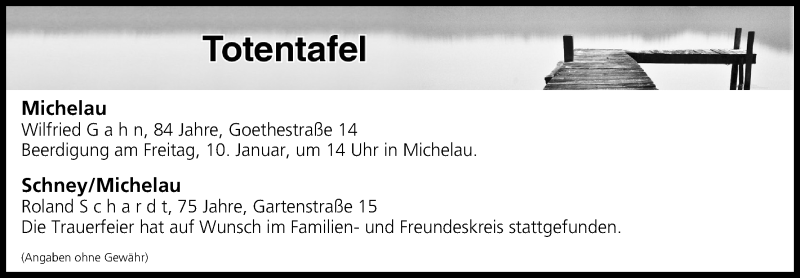  Traueranzeige für Totentafel vom 10.01.2020 vom 10.01.2020 aus MGO