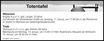Anzeige von Totentafel vom 11.01.2020 von MGO