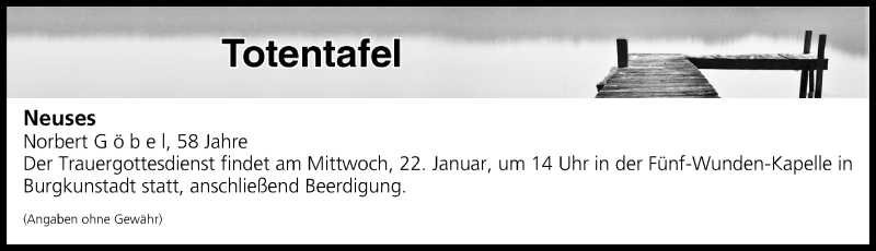  Traueranzeige für Totentafel vom 21.01.2020 vom 21.01.2020 aus MGO