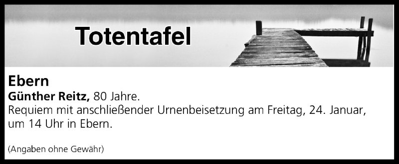  Traueranzeige für Totentafel vom 22.01.2020 vom 22.01.2020 aus MGO
