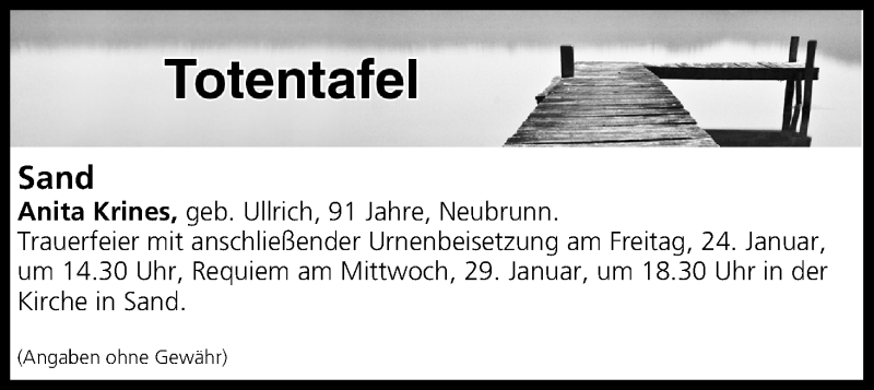  Traueranzeige für Totentafel vom 23.01.2020 vom 23.01.2020 aus MGO